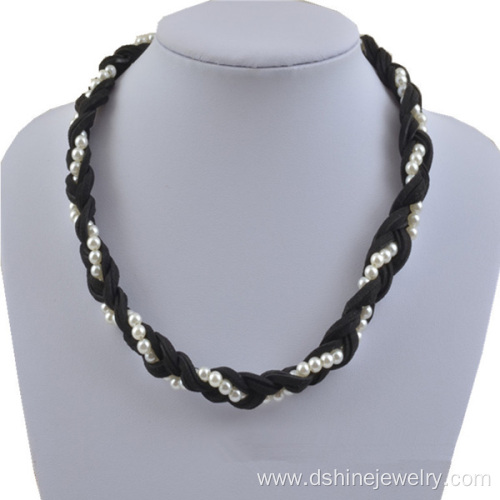 Velvet Weaved Collar Personalized Necklaces With Silver Bead